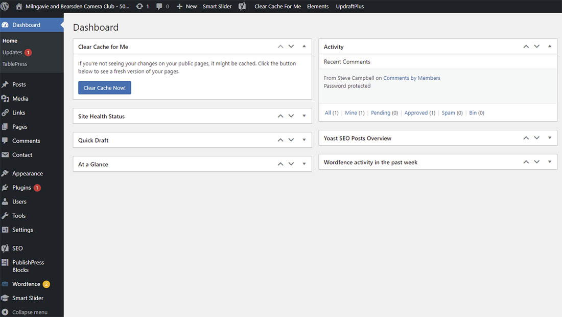 The WordPress Administrative Dashboard page